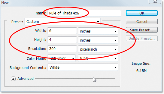 Photoshop's New Document dialog box