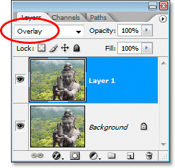 Changing the blend mode of the duplicate layer to 'Overlay'.