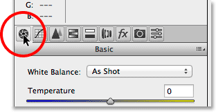 Clicking the Basic tab. Image © 2014 Photoshop Essentials.com