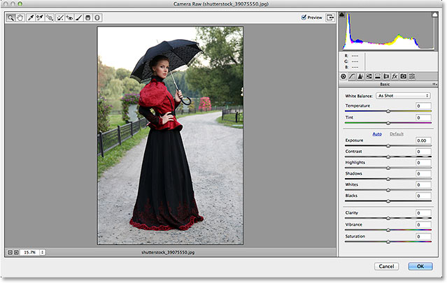 The Camera Raw Filter's dialog box in Photoshop CC. Image © 2014 Photoshop Essentials.com