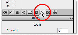 Opening the Effects panel in the Camera Raw Filter. Image © 2014 Photoshop Essentials.com
