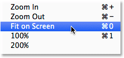 Selecting Fit on Screen from the View menu. Image © 2014 Photoshop Essentials.com.
