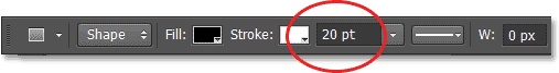 Setting an initial size of 20pt for the stroke around the shape. Image © 2013 Photoshop Essentials.com