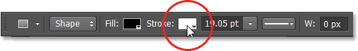 The Stroke Type option in the Options Bar in Photoshop CS6. Image © 2013 Photoshop Essentials.com