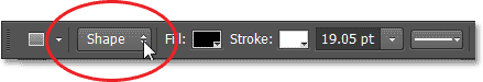 Setting the Tool Mode for the Rectangle Tool to Shape. Image © 2013 Photoshop Essentials.com