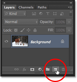 Clicking the New Layer icon in the Layers panel. Image © 2013 Photoshop Essentials.com