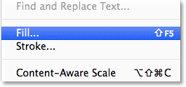 Selecting the Fill command from the Edit menu in Photoshop. Image © 2013 Photoshop Essentials.com