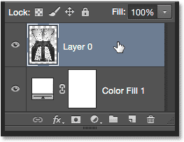 The fill layer now sits below the image layer. Image © 2014 Photoshop Essentials.com.