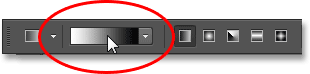 Clicking the gradient preview bar in the Options Bar. Image © 2013 Photoshop Essentials.com