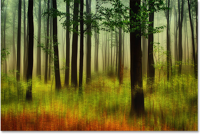 The final vertical motionscape effect in Photoshop CS6. Image © 2013 Photoshop Essentials.com