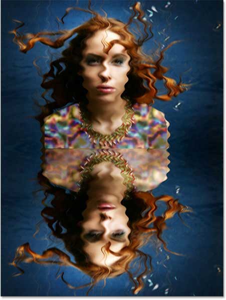 The water ripples effect after applying the displacement map. Image © 2013 Photoshop Essentials.com