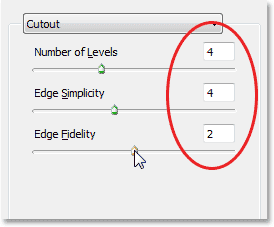 The options for the Cutout filter in the Filter Gallery. Image © 2013 Photoshop Essentials.com