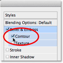 Turning on the Contour style for the Bevel and Emboss layer style. 