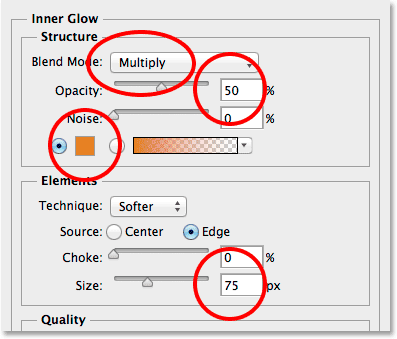 The Inner Glow layer style options. 