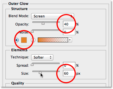 The Outer Glow options. 