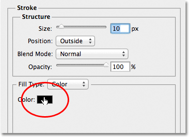 Choosing a color for the new stroke layer effect.