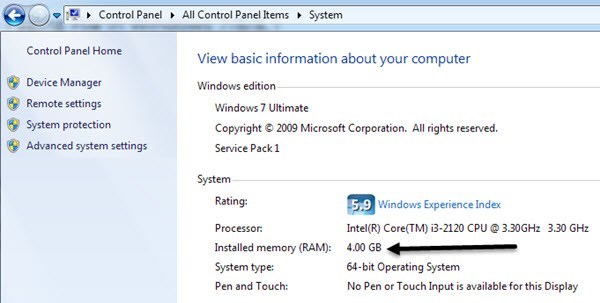 installed ram